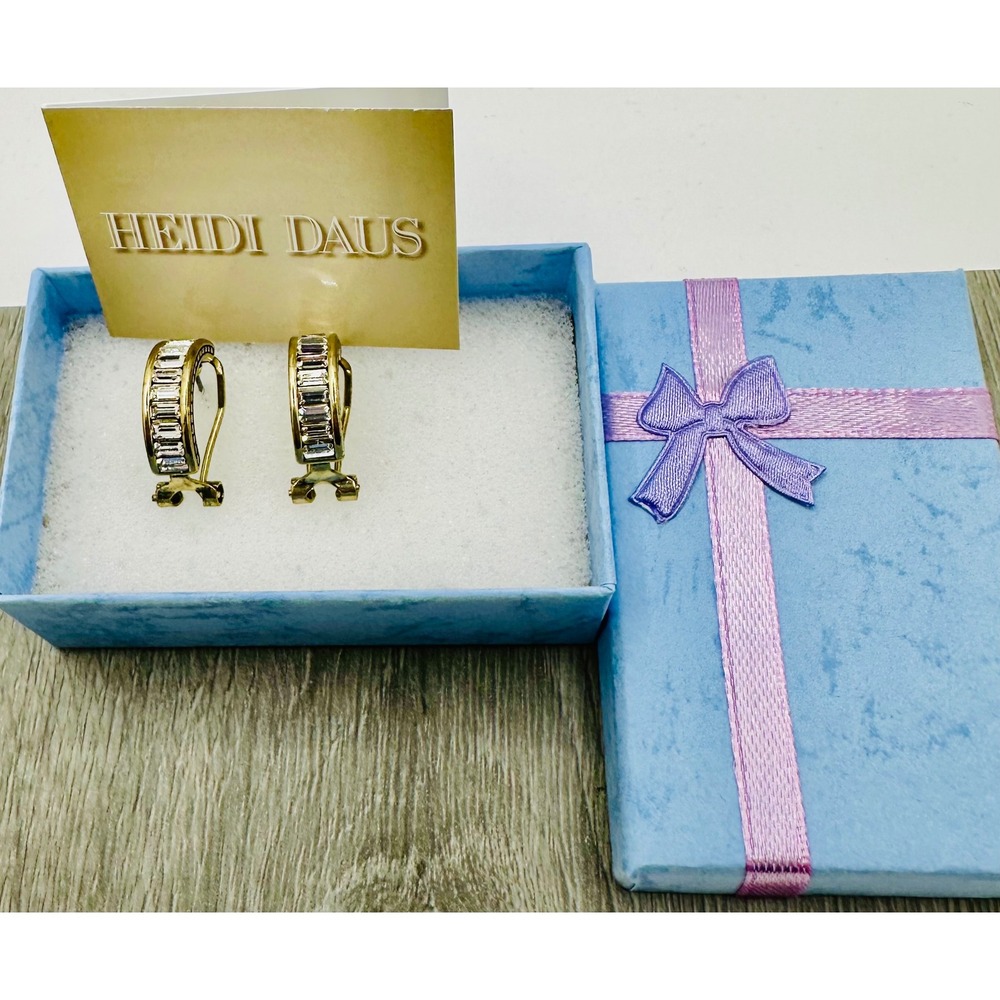 Limited Edition Disney/Heidi Daus Baguette Crystal J Hoop Earrings Omega Back